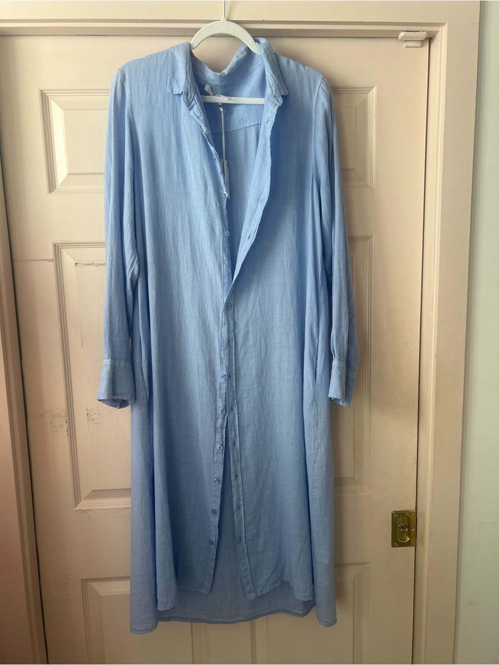 Light Blue Hermosa Maxi Shirt Dress with Long Sleeves by Mersea